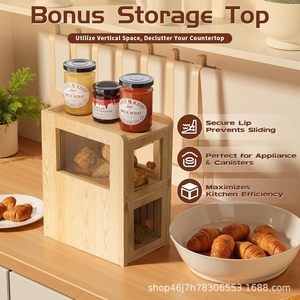 Boîte à pain en bois Shunjia à 2 niveaux avec panneau en verre pour la cuisine et la boulangerie - Product Image 2