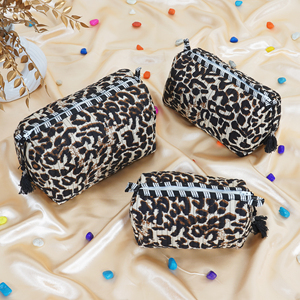 Leopard Print Cosmetic Bag Set with Zipper and Tassel Portable <b>Makeup</b> Pouches Fashion Textile Travel <b>Case</b> Medium Size - Product Image 6