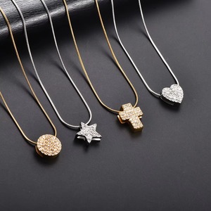 Collar con Colgante de Zirconia en Forma de Corazón, Cruz y Estrella, de Acero Inoxidable Brillante, para Mujer, Cadena de Hueso de Serpiente, Joyería Metálica - Product Image 1