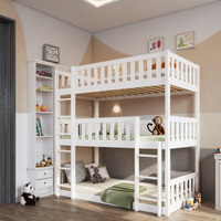 Literas triples para niños, litera alta, resistente, duradera, resistente, acogedora, elegante, diseño de ahorro de espacio para la escuela de la sala de estar