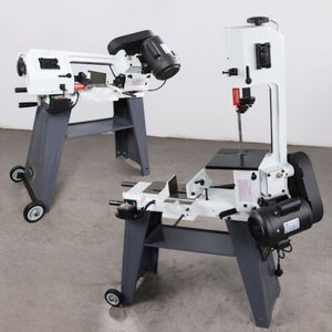 Sierra de cinta horizontal semiautomática para metales pequeños con cilindro hidráulico y transmisión por correa de tubo de aluminio y madera metálica - Product Image 2
