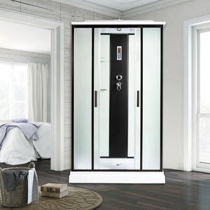 <span class=keywords><strong>Cabine</strong></span> de <span class=keywords><strong>douche</strong></span> vapeur électrique YEETE à cadre noir, rectangulaire, avec porte coulissante, jets corporels, siège pliable et étagère en verre - Product Image 3