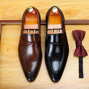 British Thick Soled Genuine Leather Round-<b>toe</b> Casual Leather Wedding Shoes with Brocade Detailing Men Shoes for Formal Occasions - Product Image 4