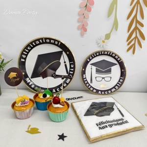 Platos, Servilletas y Vasos Desechables para Fiesta de Graduación DAMAI, Juego de Vajilla con Diseño de Gorro Negro, Artículos para Fiesta Temática de Felicitación - Product Image 1