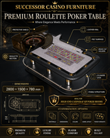 SUCCESSOR Premium Roulette-Pokertisch Kommerzieller Casino-Spieltisch mit Leder-Armlehne und Messing-Getränkehaltern