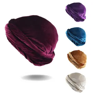 H160D all'ingrosso nuovo Design tinta unita liscio peluche regolabile cotone uomo turbante etnico