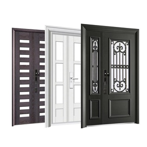 佐伊马现代住宅耐用主门钢带玻璃窗迪拜锻铁法式门 - Product Image 1