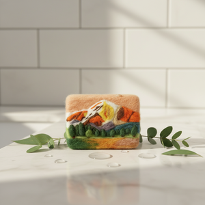 Savon en feutre fait main <span class=keywords><strong>Paysage</strong></span> Montagneux - Design Forêt d'Automne & Sommet Enneigé, Barre de Bain Exfoliante en Laine Naturelle - Product Image 4