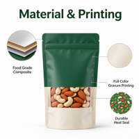 Sachet Doypack Personnalisé Imprimé avec Fenêtre Transparente et Fermeture Zip Refermable, Emballage Alimentaire en Plastique de Qualité pour Snacks, Noix, Bonbons et Fruits Secs