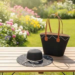 Fashion Women Straw Bag <b>Hat</b> Set <b>Summer</b> Outdoor Travel Beach Straw Handbag <b>Ladies</b> Straw Tote Bag - Product Image 3