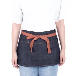 Customized logo promotion 100%cotton kitchen cooking uniform half waist server apron