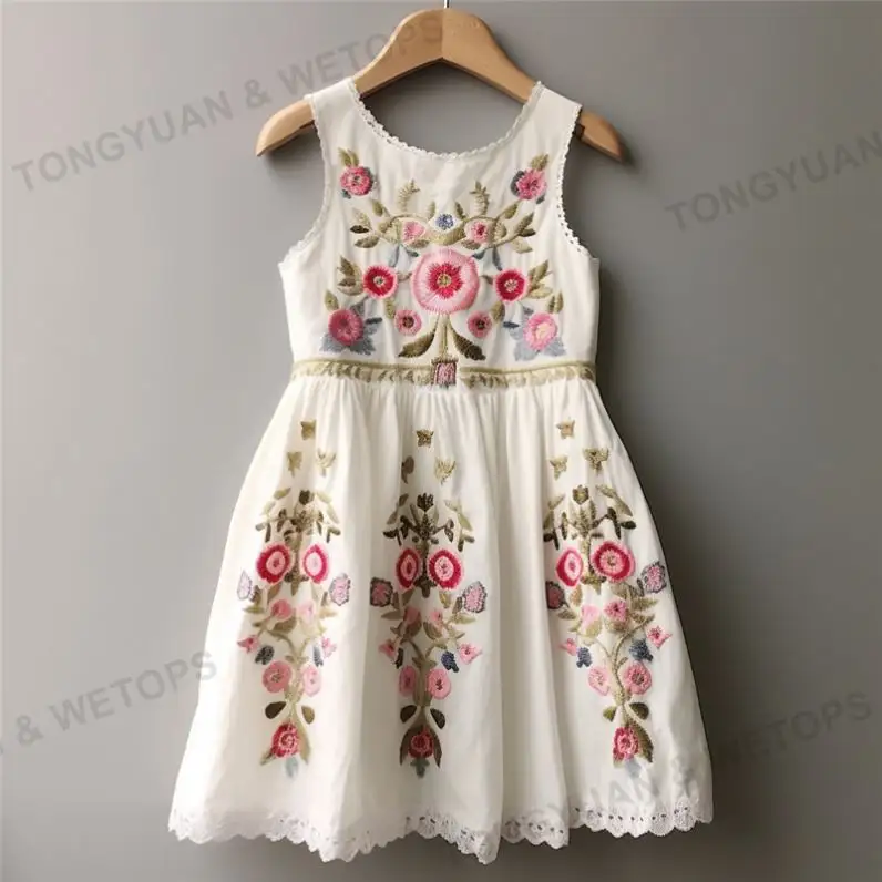 Vestido para meninas estilo chinês, vestido de verão para meninas, de algodão, sem mangas, bordado, antigo, sexy, vestidos de meninas com 10 anos de idade