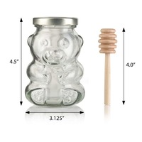 Frasco de Vidrio con Forma de Oso de Peluche para Miel, Caramelos, Azúcar, Chocolate, con Tapa de Rosca y Cuchara de Madera, 8 oz, Venta al por Mayor