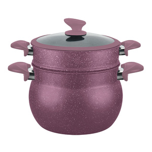 Couscoussier Classique Noir Antiadhésif en Aluminium à 2 Niveaux, Pot à <span class=keywords><strong>Couscous</strong></span> en Marbre, Ustensile de Cuisson pour Pâtes avec Cuiseur Vapeur, Compatible Induction - Product Image 2