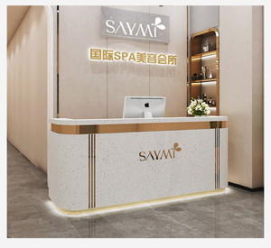 Cửa hàng làm đẹp bằng đá cẩm thạch trắng Salon bàn trước quầy lễ tân thiết kế quầy thanh toán màu hồng cao cấp quầy tiếp tân hiện đại - Product Image 5