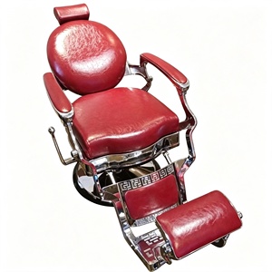 เก้าอี้ตัดผมชายสไตล์วินเทจย้อนยุคสีดำเทาหนังสังเคราะห์ปรับเอนได้ - Product Image 5
