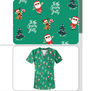 Conception uniforme personnalisé d'infirmière Vêtements de travail médical d'hôpital Uniforme de Noël Gommage Tops Anti-rides Imprimé Infirmière Gommage Ensembles - Product Image 3