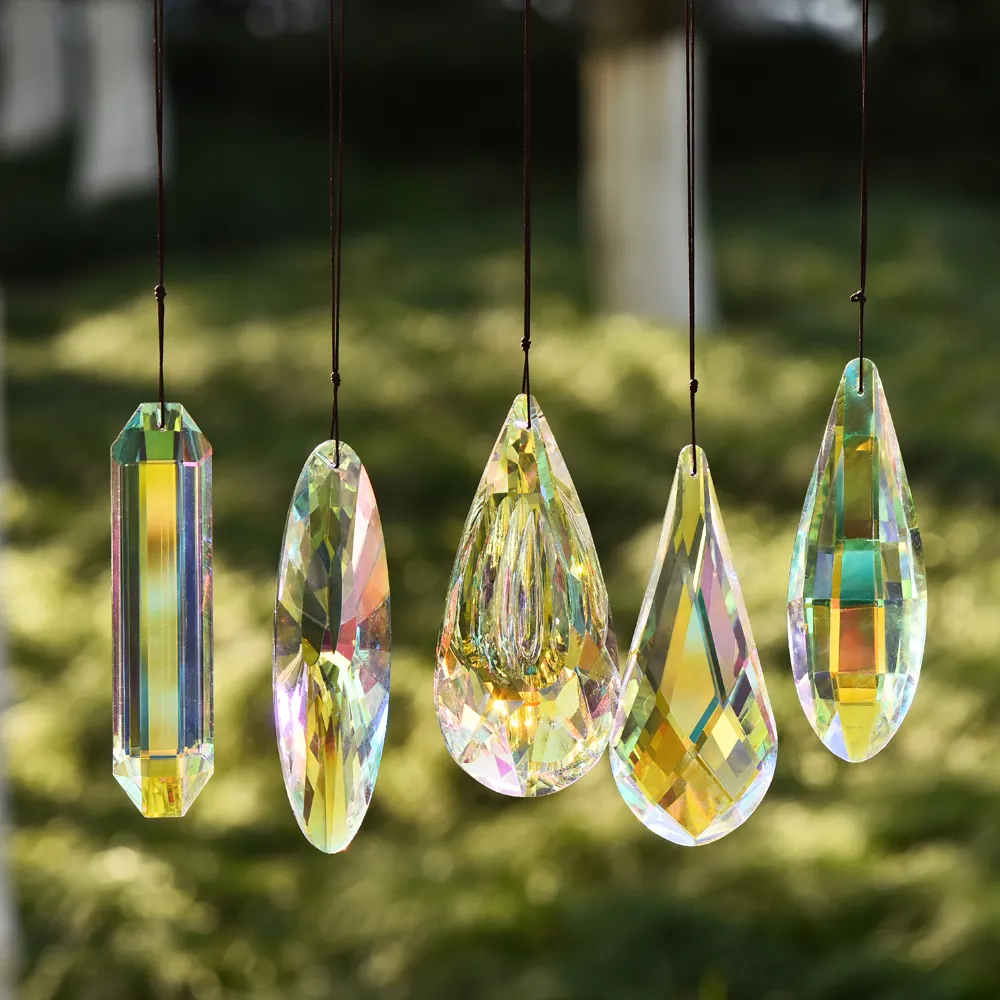 قلادة مخصصة من الكريستال معلقة بشكل كبير AB Suncatcher من زجاج الكريستال بريزم قطرة