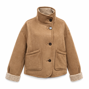 <span class=keywords><strong>Veste</strong></span> d'automne et d'hiver pour femme Boying, épaisse et chaude, style simple et tendance, à manches longues et col montant, coupe ample - Product Image 5