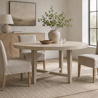 Table à manger ronde en bois massif sur mesure avec base en X, fabricant de tables circulaires en bois de luxe moderne pour projets d'hôtels de charme