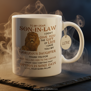 Mug à café en céramique blanche personnalisé, cadeau pour le gendre, imprimé lion, cadeau pour la belle-mère, tasse en porcelaine de 11 oz - Product Image 5