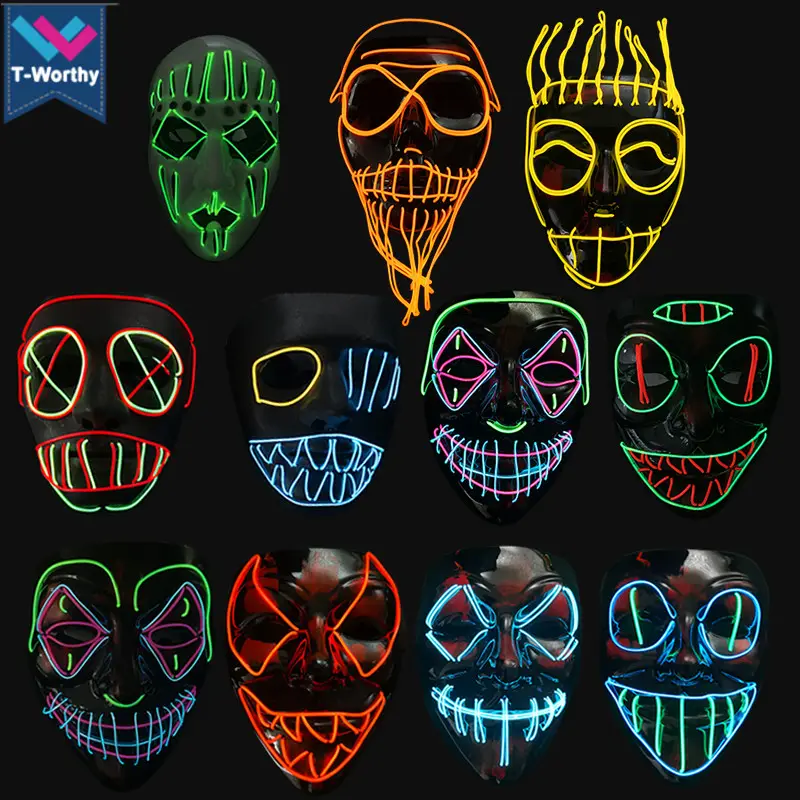 Hot Sell Halloween Carnival Party Rave Masquerade EL Mask Led Light Up Luminous Neon El Wire Mask In Stock