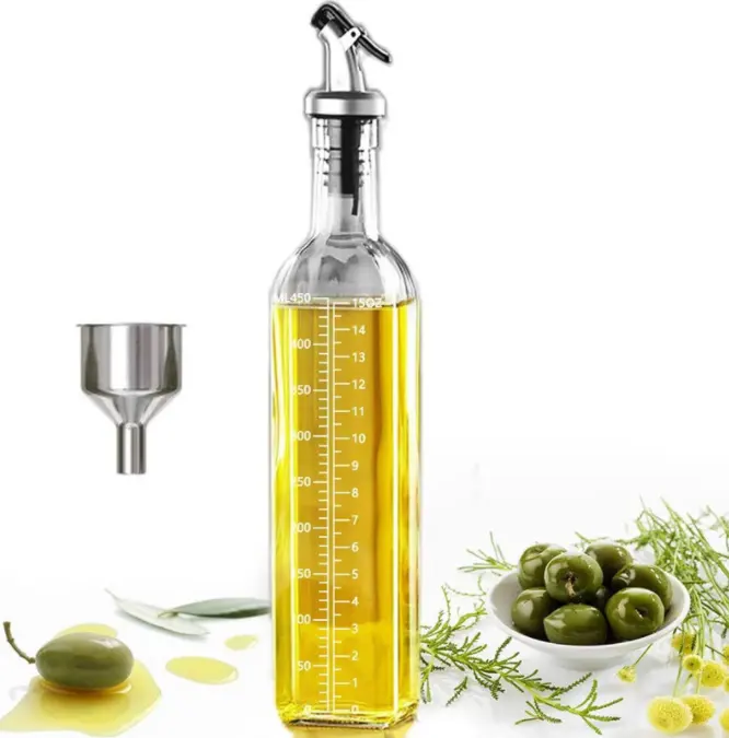 Garrafa de óleo de vidro de 500ml, garrafa transparente e simples de cozinha 250ml, óleo de vinagre, molho, garrafa com garrafa de óleo graduada