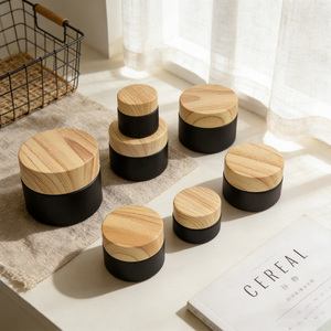 Emballage de luxe écologique et recyclable en verre noir avec couvercle en bois pour crème et soin du visage, personnalisable, 30g, 50g, 80g - Product Image 2