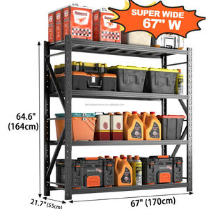 Étagère <span class=keywords><strong>de</strong></span> stockage industrielle robuste à 4 niveaux en acier, réglable, en métal noir avec protection contre la corrosion pour entrepôts - Product Image 1