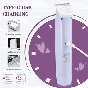 IPX6 Waterproof Rechargeable Body Facial Hair Trimmer 2-in-1 Women's Electric Shaver Dual Head Bikini Trimmer for Household Car - Product Image 5