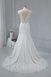 Ivory Crepe Lace Back Fit And Flare Wedding Dress