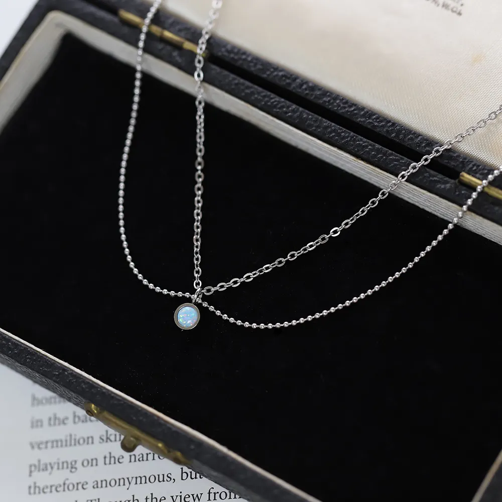 Catene a doppio strato in acciaio inossidabile collana con ciondolo a forma di tesoro con opale blu catena con clavicola gioielli in argento Lolita senza appannamento