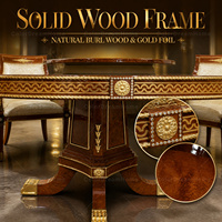 Ensemble de table à manger ronde de luxe 8 places en placage de bois doré, style classique européen pour salle à manger de villa