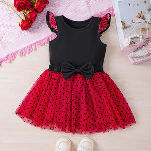 ขายส่งสาวเสื้อผ้าชุด 2024 ฤดูร้อนใหม่กลีบแขนเสื้อยืดด้านบน + กระโปรง Polka Dot แฟชั่นเด็กชุด 2 ชิ้น - Product Image 5