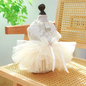 Abito da sposa per cani da principessa bianco per piccoli animali domestici medi traspirante abbigliamento estivo per animali con pulsante di cordino - Product Image 5