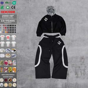 Ensemble Surdimensionné 2 Pièces Veste à Fermeture Éclair Pantalon Pantalon de Survêtement et Sweat à Capuche Impression de Logo Broderie Zip Up Jogging Costumes Personnalisés - Product Image 1