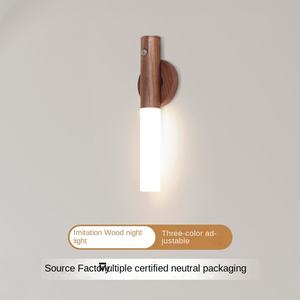 Veilleuse créative tricolore en ABS, absorption magnétique, imitation bois, induction, alimentation par batterie - Ambiance d'usine - Product Image 5