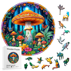 Puzzle in <span class=keywords><strong>legno</strong></span> best-seller con funghi nel <span class=keywords><strong>bosco</strong></span> profondo, pezzi irregolari a forma <span class=keywords><strong>di</strong></span> animali, puzzle piatto in <span class=keywords><strong>legno</strong></span> - Product Image 1