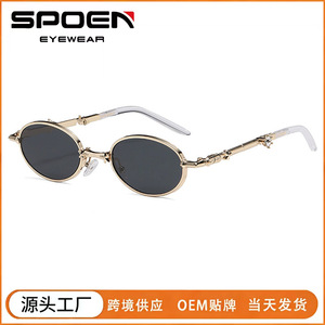 Lunettes de soleil pliables ovales UV400, monture en métal, protection solaire pour femmes, lunettes de mode - Product Image 5
