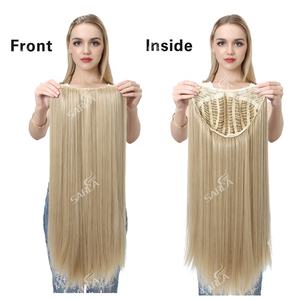 Vente en gros 28 "vendeur longue pince à cheveux synthétique droite en fibre résistant à la chaleur en 3/4 demi-perruque demi-partie U partie extensions de perruques - Product Image 4