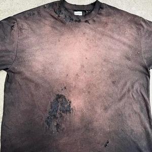 Custom Baggy Distressed Sutures Sun Faded Sweatshirts Streetwear Cropped Boxy Vintage Spray Wash Cut Acid Wash T Shirt <b>for</b> <b>Men</b> - Product Image 3