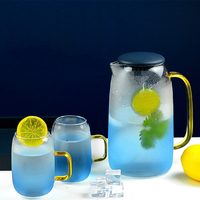 Ensemble de carafes en verre transparent bleu dégradé, résistantes à la chaleur, style nordique, 1500 ml, pour boissons chaudes/froides, usage domestique
