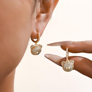 2025 New High Quality Crystal Rhinestone <b>Tassel</b> <b>Fringe</b> Earrings Delicate Trendy Bear Pendants Big Charm Jewelry for Wholesale - Product Image 4