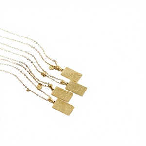 Collier avec pendentif tarot en acier inoxydable plaqué or 18 carats, breloque rectangulaire, chaîne à maillons pour femme, bijoux cadeau - Product Image 4