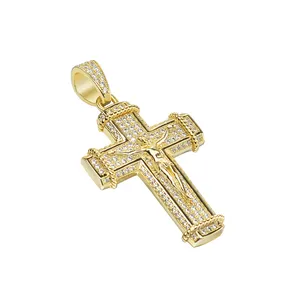 Hiphop Jewelry Brass Zircon Diamond Unisex Simple Chunky Crucifix Prayer Religious Christian Jesus Cross Pendant For Man