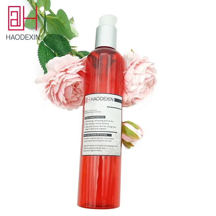 HAODEXIN 300ml red custom printed lotion hand gel empty bottles pump cosmetic lotion tube plastic bottle pet foundation bottle