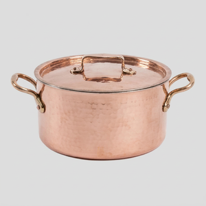 Artisanal Hammered Round <b>Copper</b> Tone Casserole with Handles Ideal for Serving and Hot Food Storage in Restaurant Hotels Wedding - Product Image 1