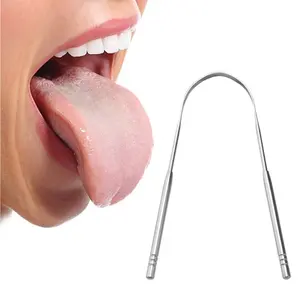 Raspador de lengua de metal, raspador limpiador de lengua de acero inoxidable con logotipo personalizado de cobre para adultos