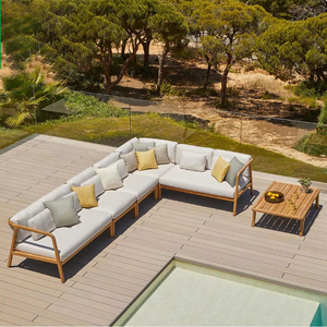 Ensemble de salon de jardin en teck pour villa, canapé d'extérieur modulable, mobilier de jardin très demandé - Product Image 1