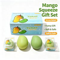 Jouet anti-stress à succès en stock : mangue à presser relaxante, changeante de couleur, son croquant, présentée en boîte